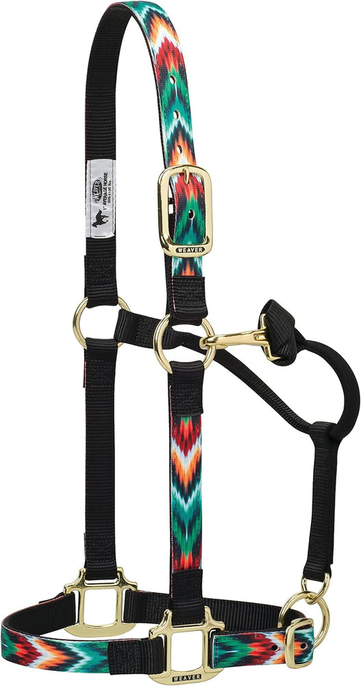 Nylon Horse Halter, Patterned Webbing, Adjustable Chin & Throat Snap Halters for