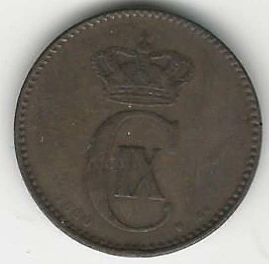 1880 Denmark 2 Ore Coin (Bronze)