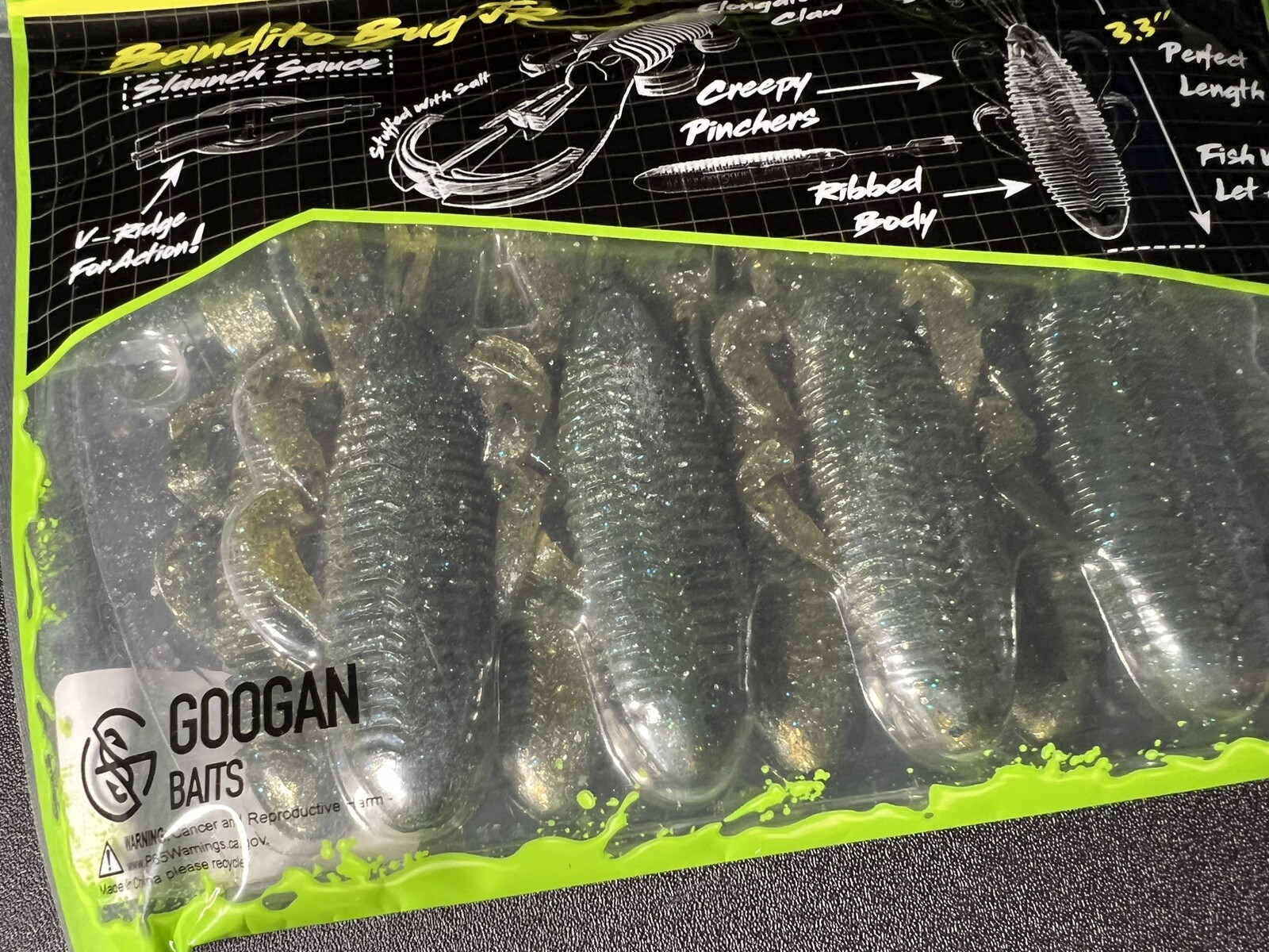 9-Pack GOOGAN BAITS JR GBB-33-NAT Bandito Bug Jr 3.3" Natural Color Fishing Lure