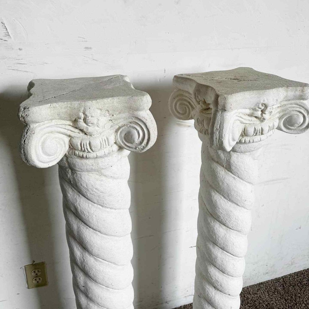 Regency White Plaster Columns Pedestals - a Pair