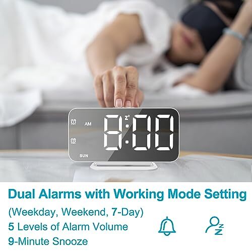 Super Slim LED Digital Alarm Clock Mirror Surface for Makeup with Diming Mode...