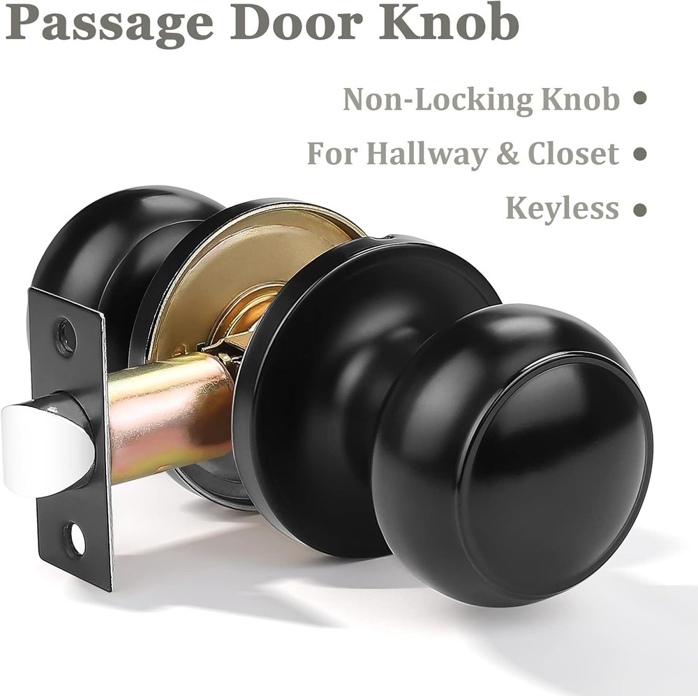 (10 Pack Round Passage Door Knob(Non-Locking Knobs), Keyless Doorknobs Interior