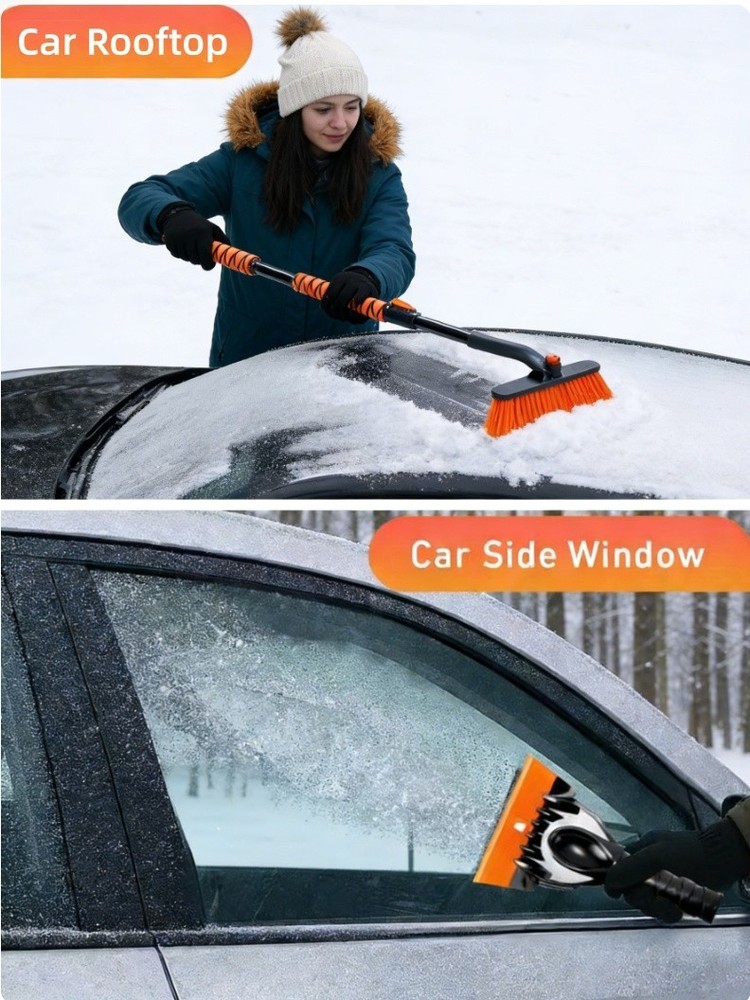 360°Rotating Extendable Snow Brush and Ice Scraper, Telescoping Ice Scraper 35.4
