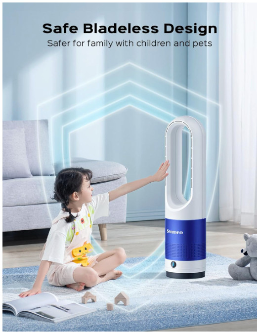 Bladeless Fan, with Remote, 8 Speeds, 9H Timer, LED Display, Easy-Clean