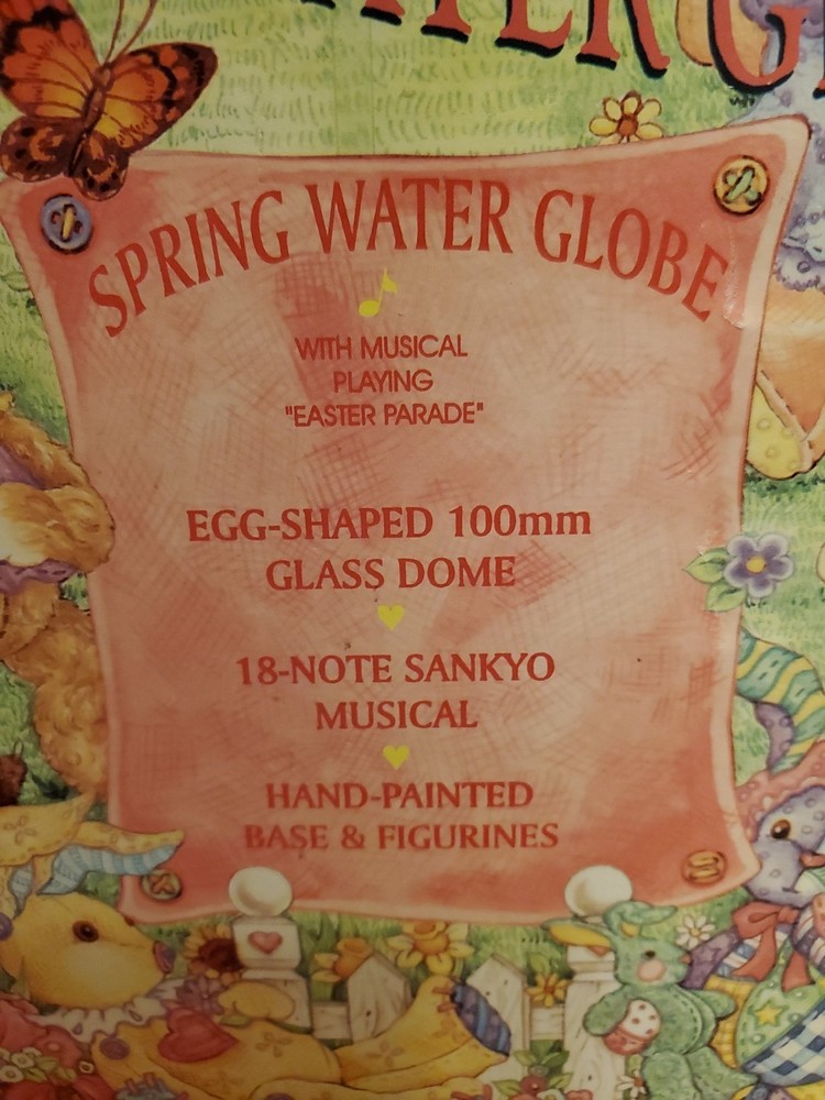 Easter Bunny Egg-shaped Spring Water Globe Music Box "Easter Parade" Excellent