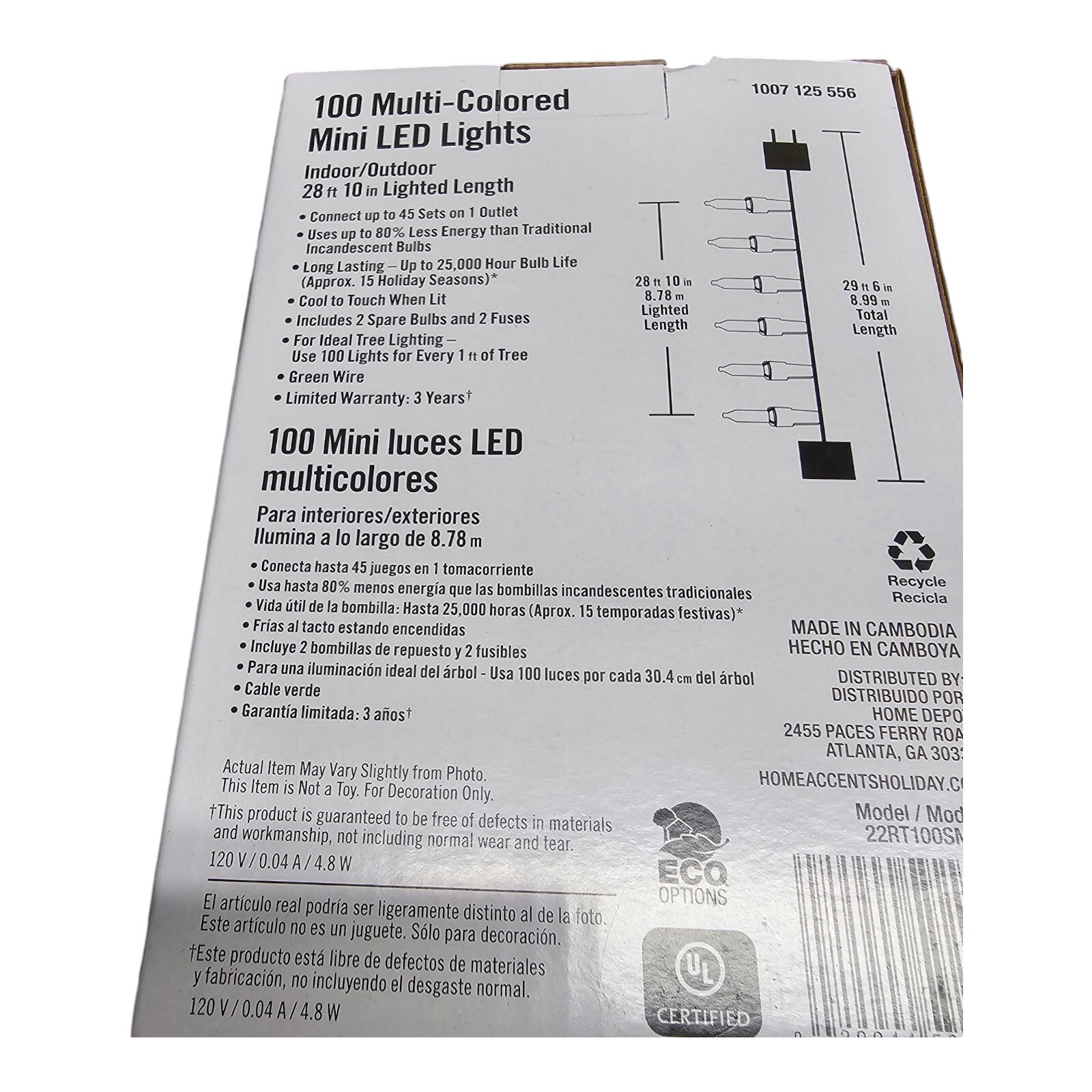 2x Home Accents 100 Multi Colored Mini LED Lights Indoor/Outdoor - Green Wire