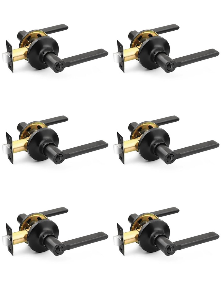Mengico 6 Pack Privacy Door Handle, Matte Black Interior Door Knobs for Bed &...