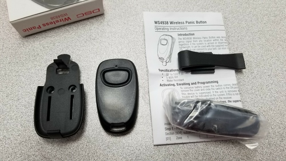 DSC WS4938 Single Button Wireless Panic Remote with Neck Strap & Clip NEW