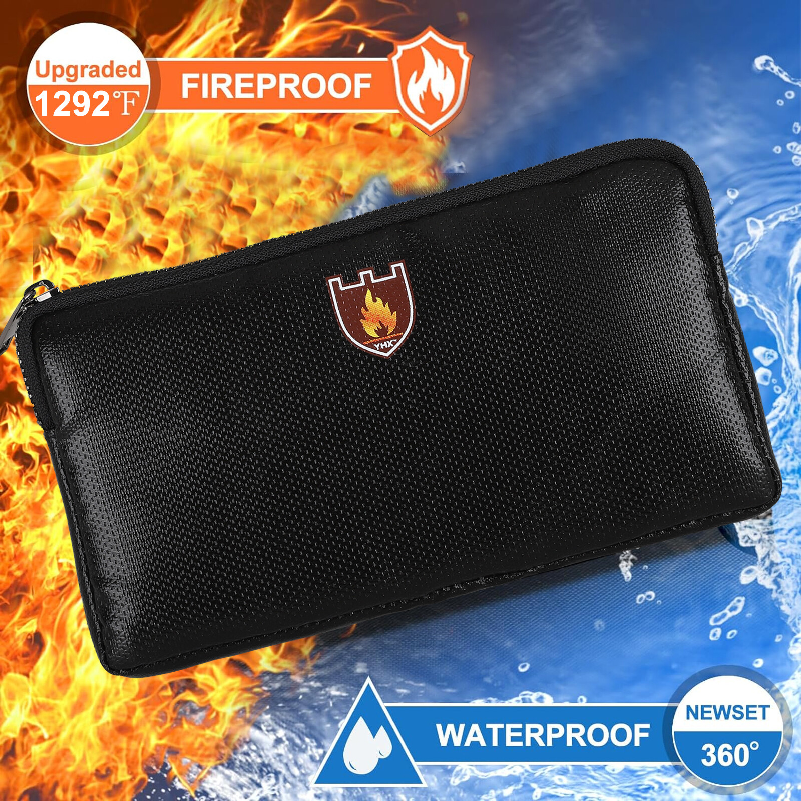 Fireproof Money Bag 8.2"x4.7" 1292℉ Upgrade Document Pouch Waterproof Safe Cash