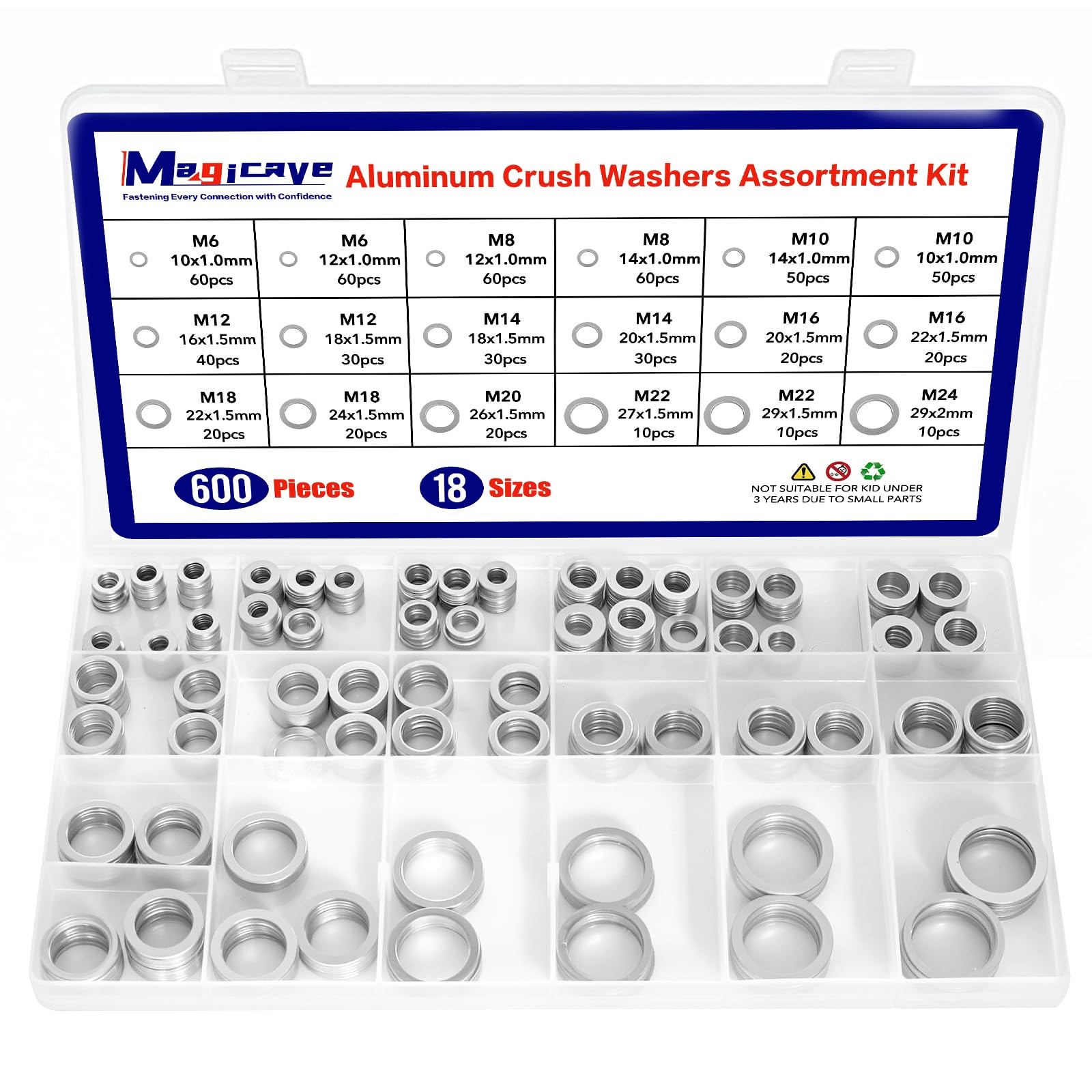 600 Pcs Aluminum Crush Washer Assortment Kit � 18 Sizes Oil Drain Plug Gasket As