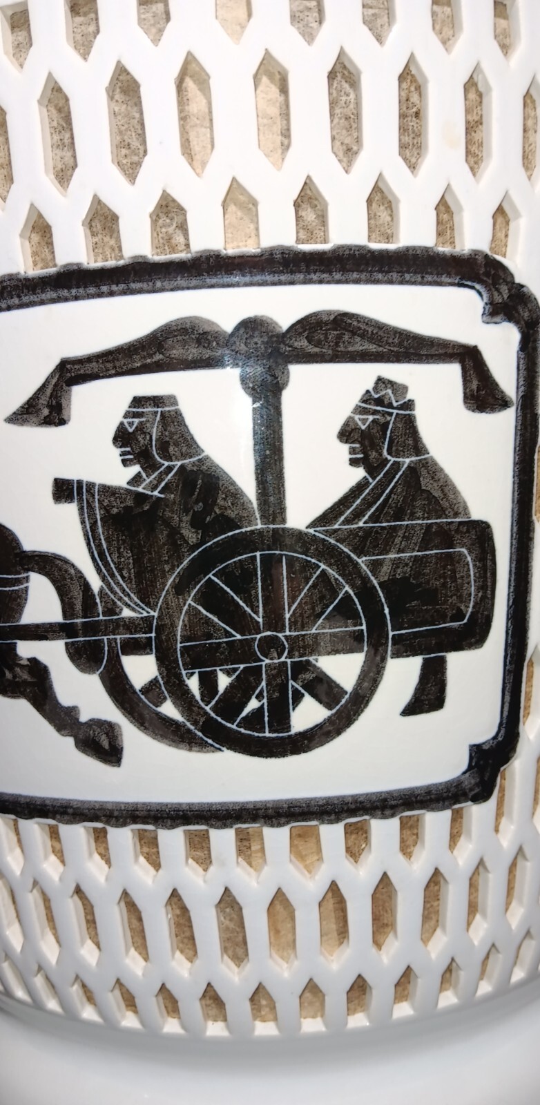 Vintage Blanc de Chine Pierced Reticulated Lamp Chariot Motif