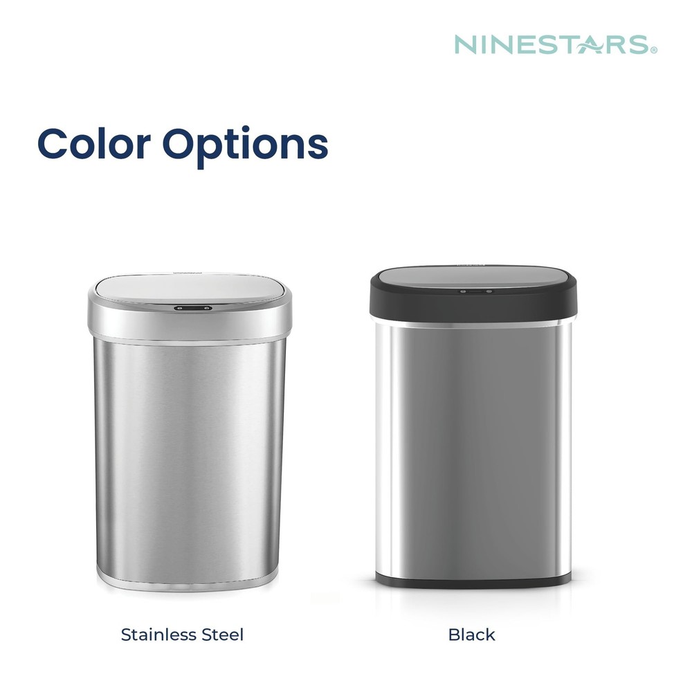 Ninestars DZT-50-49 Automatic Touchless Motion Sensor Oval Trash Can with Bla...