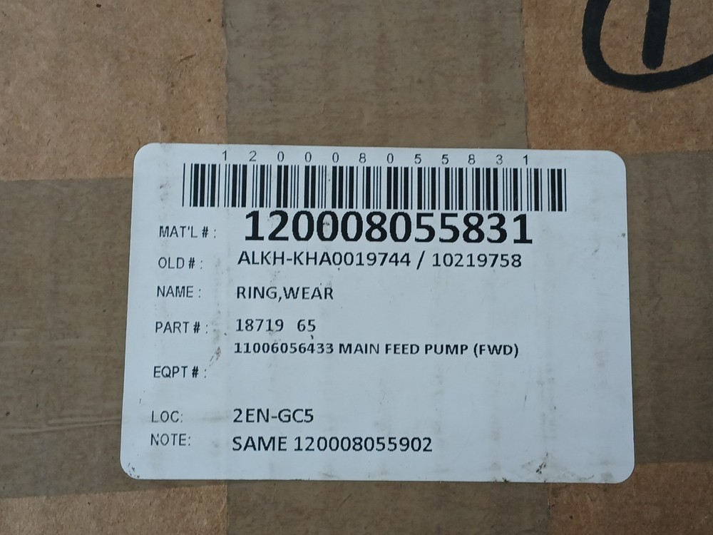 18719 65 Wear Ring For Main Feed Pump