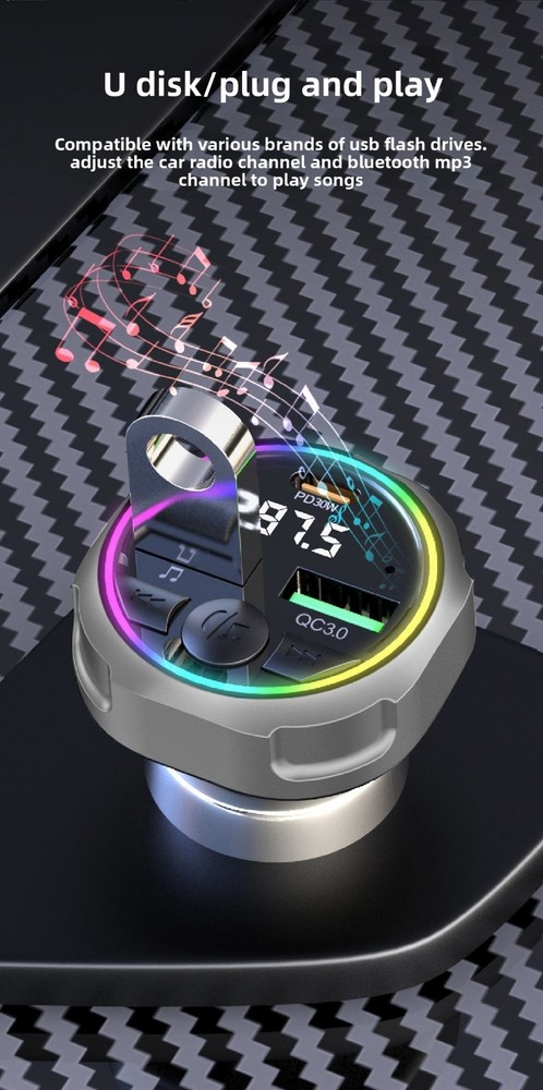 Car Bluetooth Speakerphone FM Transmitter Super Fast Charger Visor Clip Kit