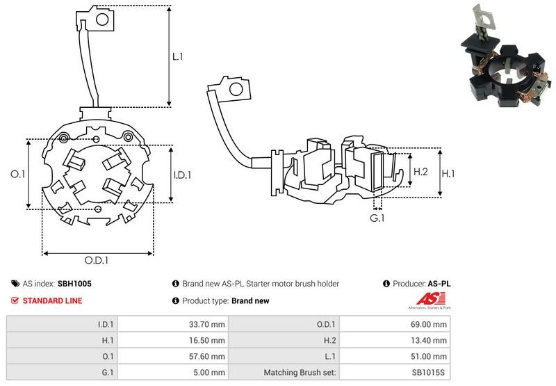 FOR CAR STARTER SBH1005 HOLDER, CARBON BRUSHES