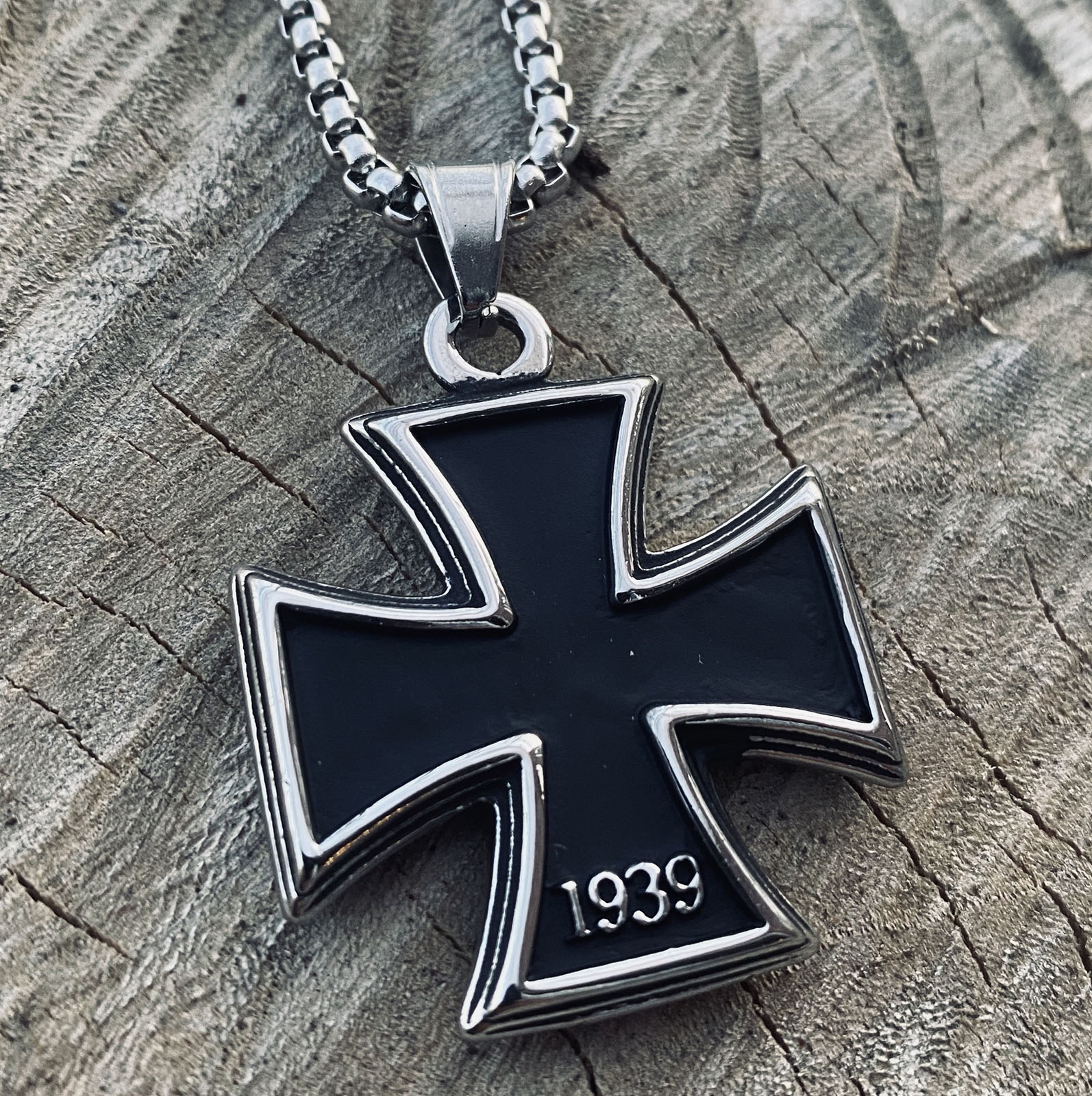 MENDEL Mens Stainless Steel 1813 1949 WW2 German Iron Cross Pendant Necklace Men