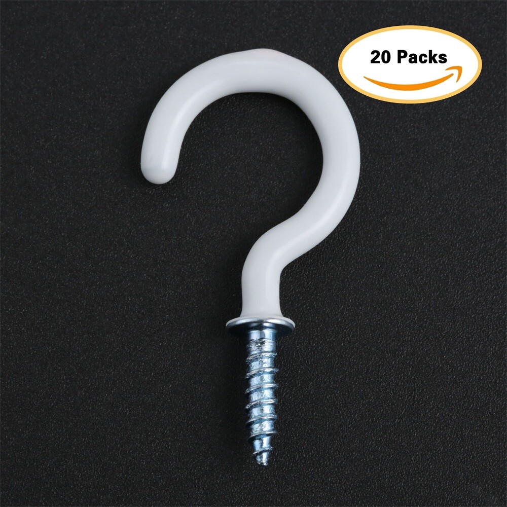 20Pcs 1.54" Strong Sharp White Vinyl Coated Ceiling Hooks Space-saving Hardware