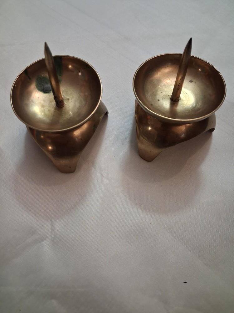 Mid Century Space Age Atomic Candleholders Solid Brass Pair