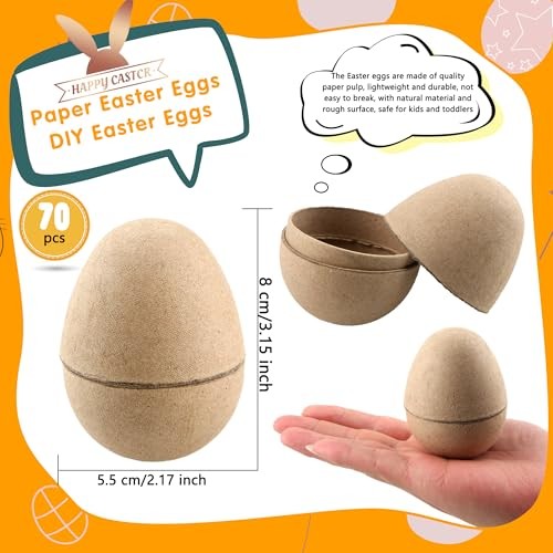 70 Pcs DIY Paper Mache Easter Eggs 3.2 Inch Empty Easter Paper Eggs DIY Easter