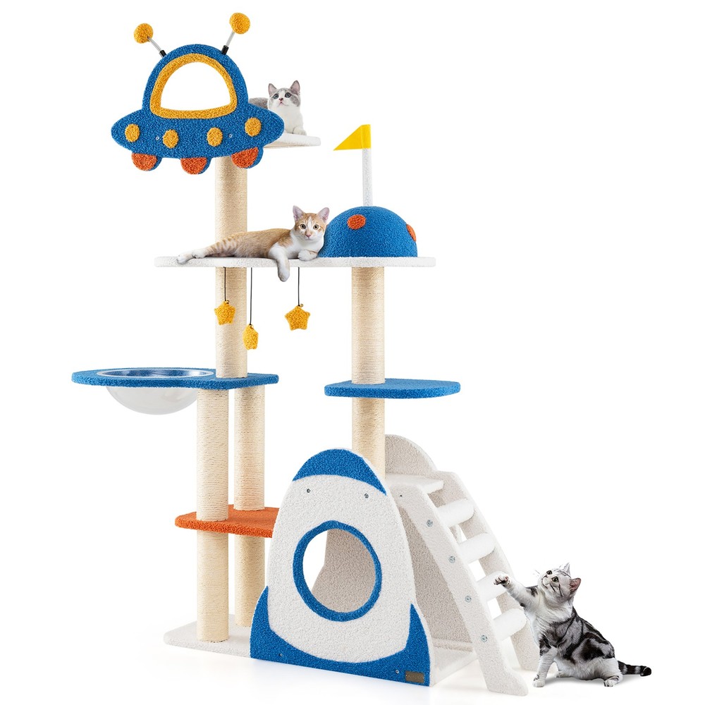 Space Theme Cat Tree w/ Sisal Covered Scratching Posts UFO-shaped Top Perch
