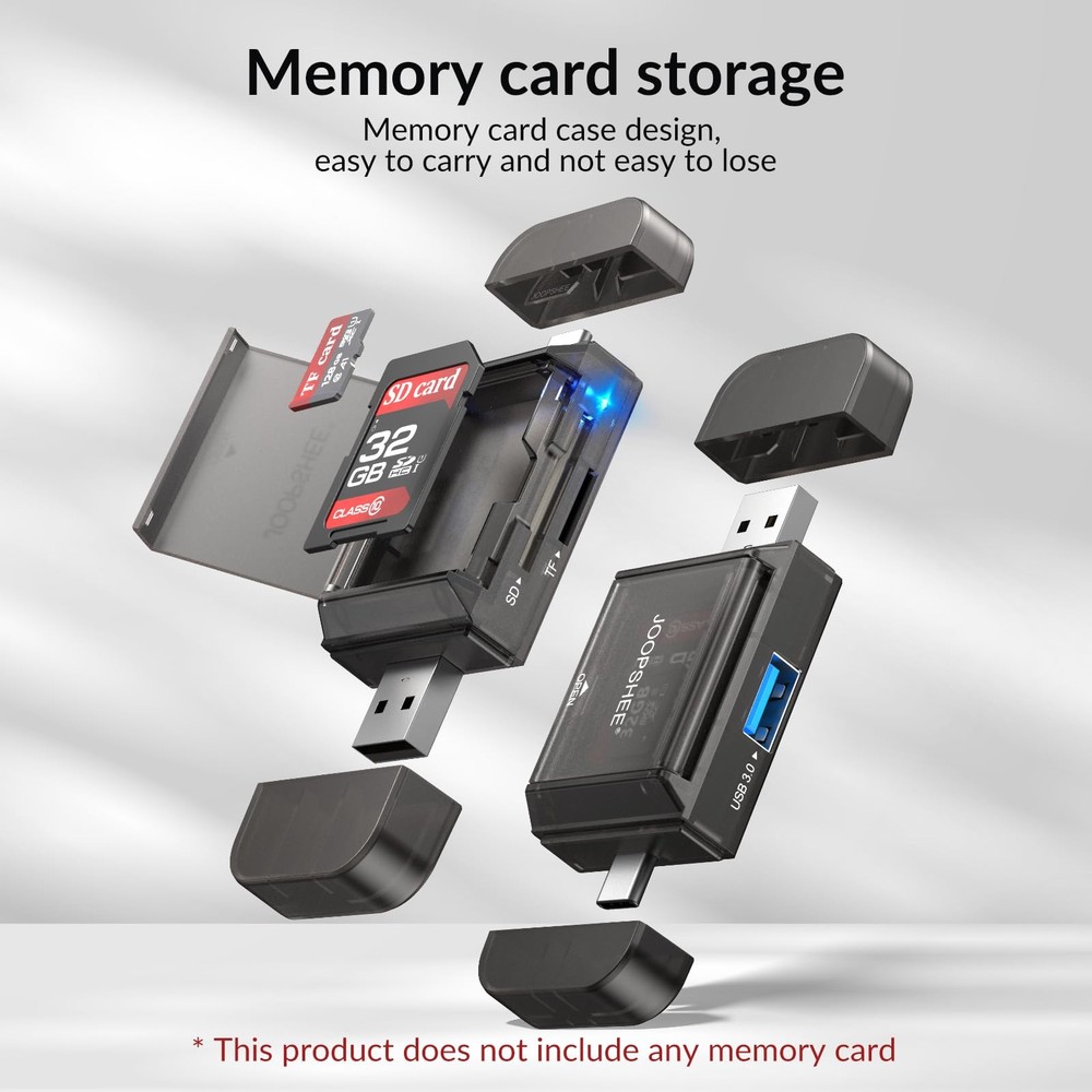 6-in-1 SD/TF Card Reader Adapter with SD Storage USB A & Type USB, black