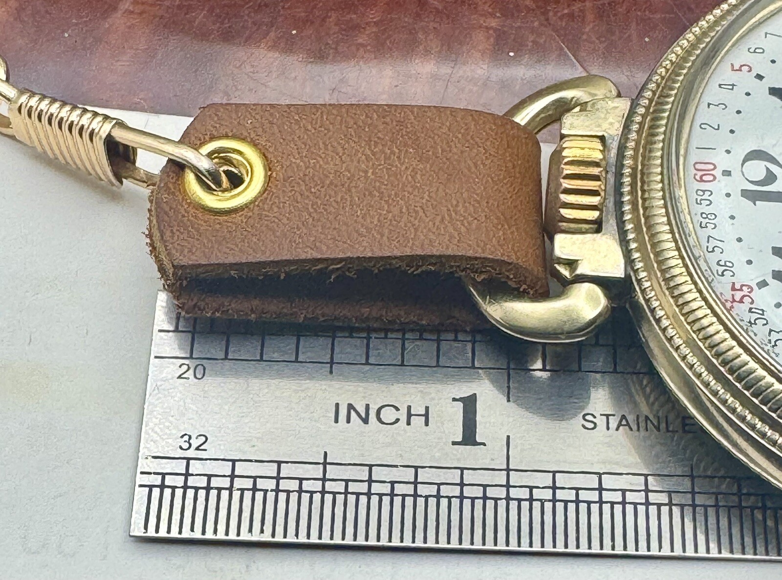 •NEW• Genuine Leather POCKET WATCH BOW / FOB STRAP; 1/ 2” Wide; BROWN-Handcrated