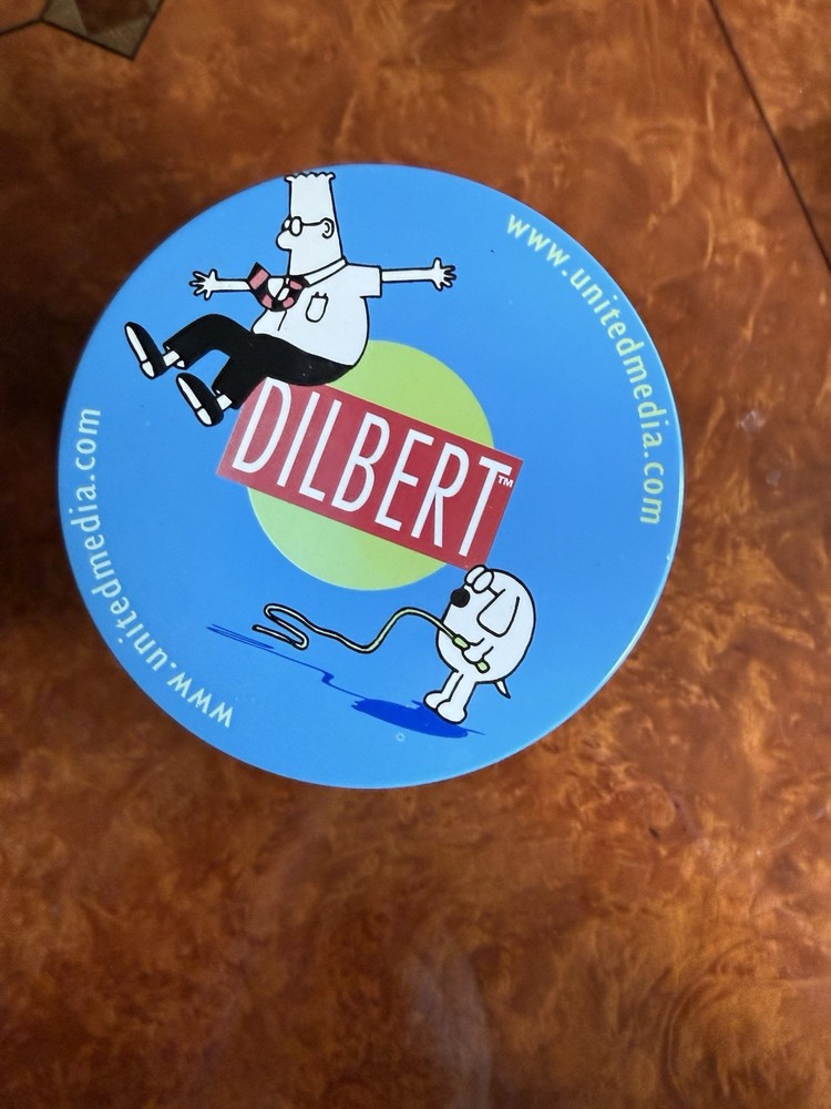 Vintage Dilbert Tin Can With Plush Dogbert - NEW !!