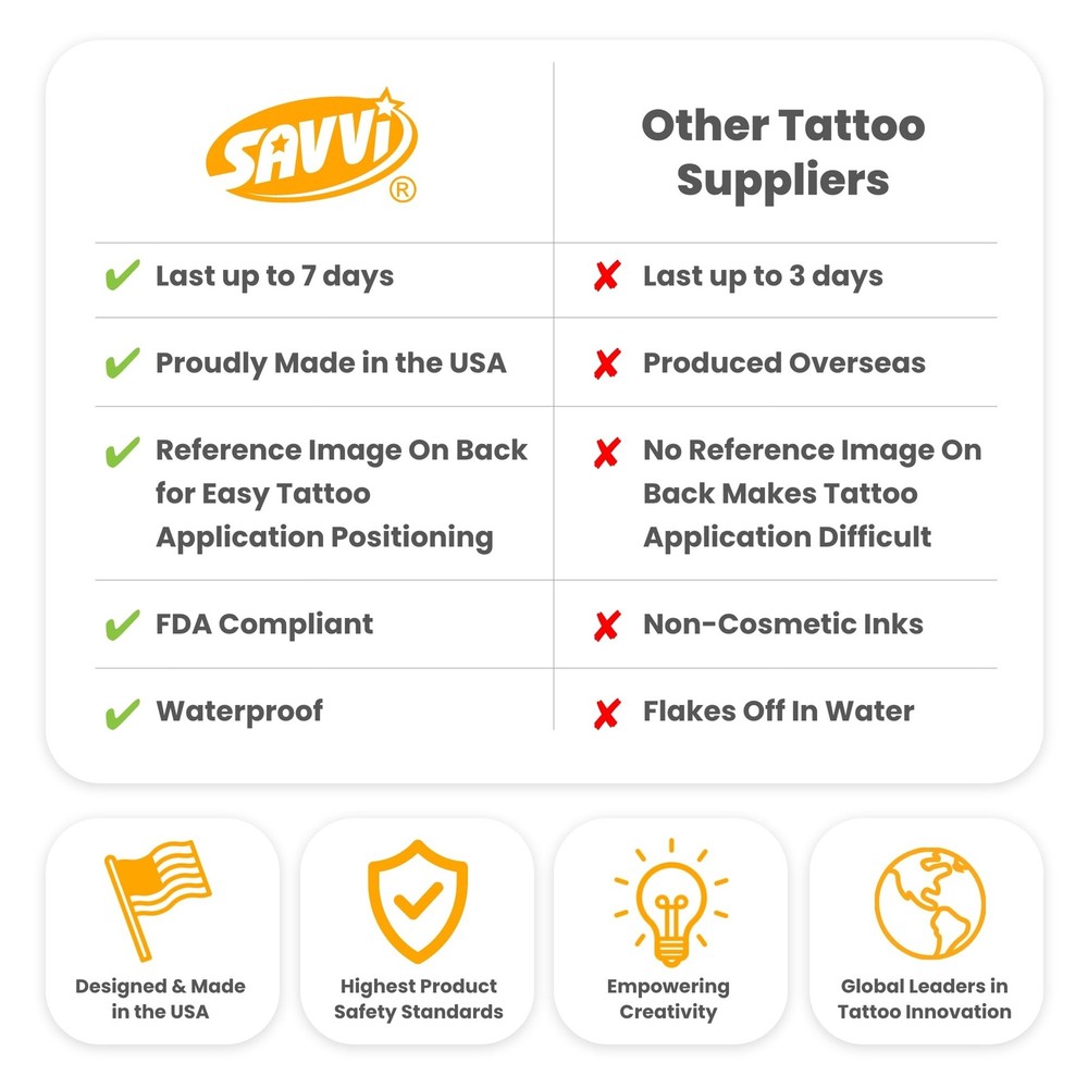Savvi - 18 American Traditional Temporary Tattoos: