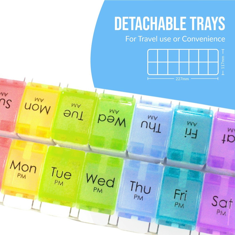Weekly 7-Day AM/PM Push Button Pill Organizer Planner- Arthritis Friendly