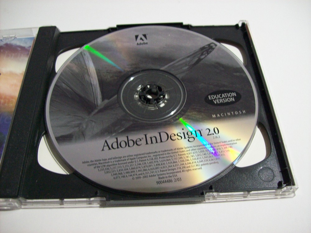 Adobe InDesign 2.0 Educational Version McIntosh 2 CDs with Serial no, x