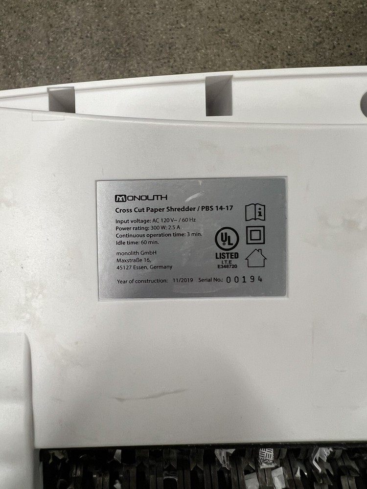 Monolith Cross-Cut Shredder PBS-14-17