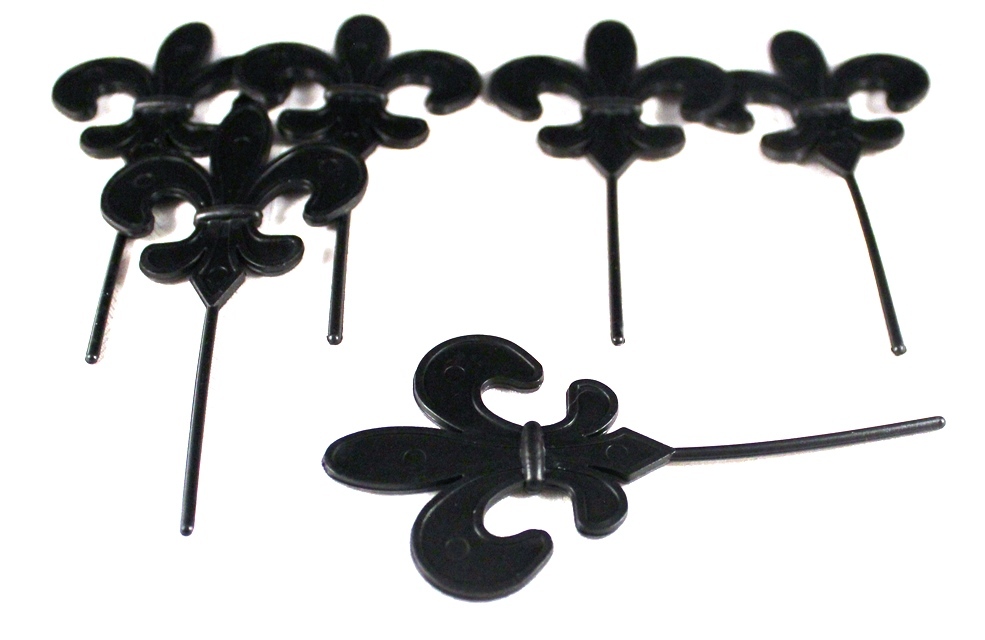 Fun 3.5" Large Black Fleur De Lis Plastic Appetizer Cupcake Picks 6pc