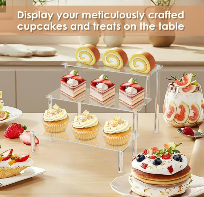 Acrylic Display Risers,Clear Display Risers Stand Small Mini Shelf 3 Tiered