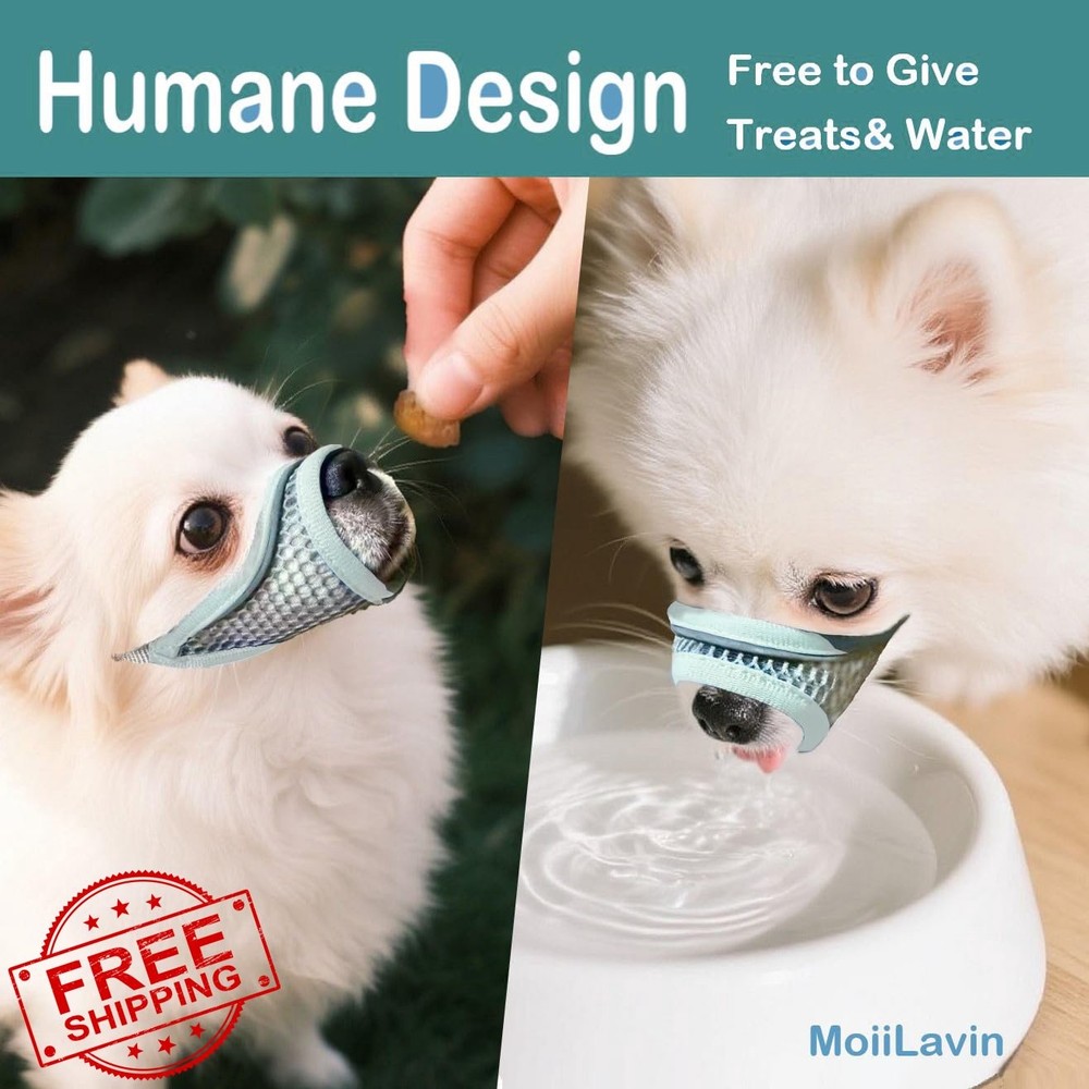 Dog Muzzle Small Medium Short Snout Biting Prevention Mint Blue S