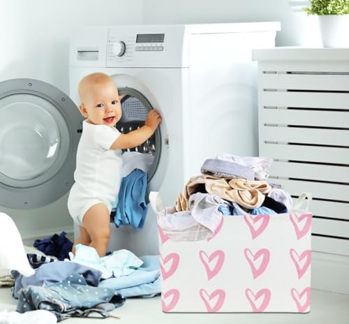 Rectangular Basket Empty, Storage Bin, Waterproof Book Box with 1 Pink Heart