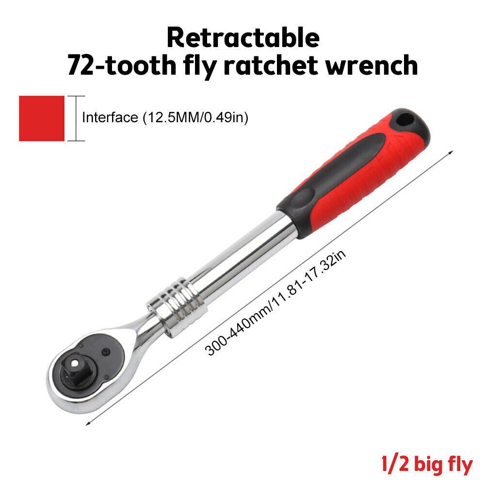 1/2" 3/8'' 1/4'' Drive Ratchet Socket Wrench, 72 Tooth Quick-Release, Extendable