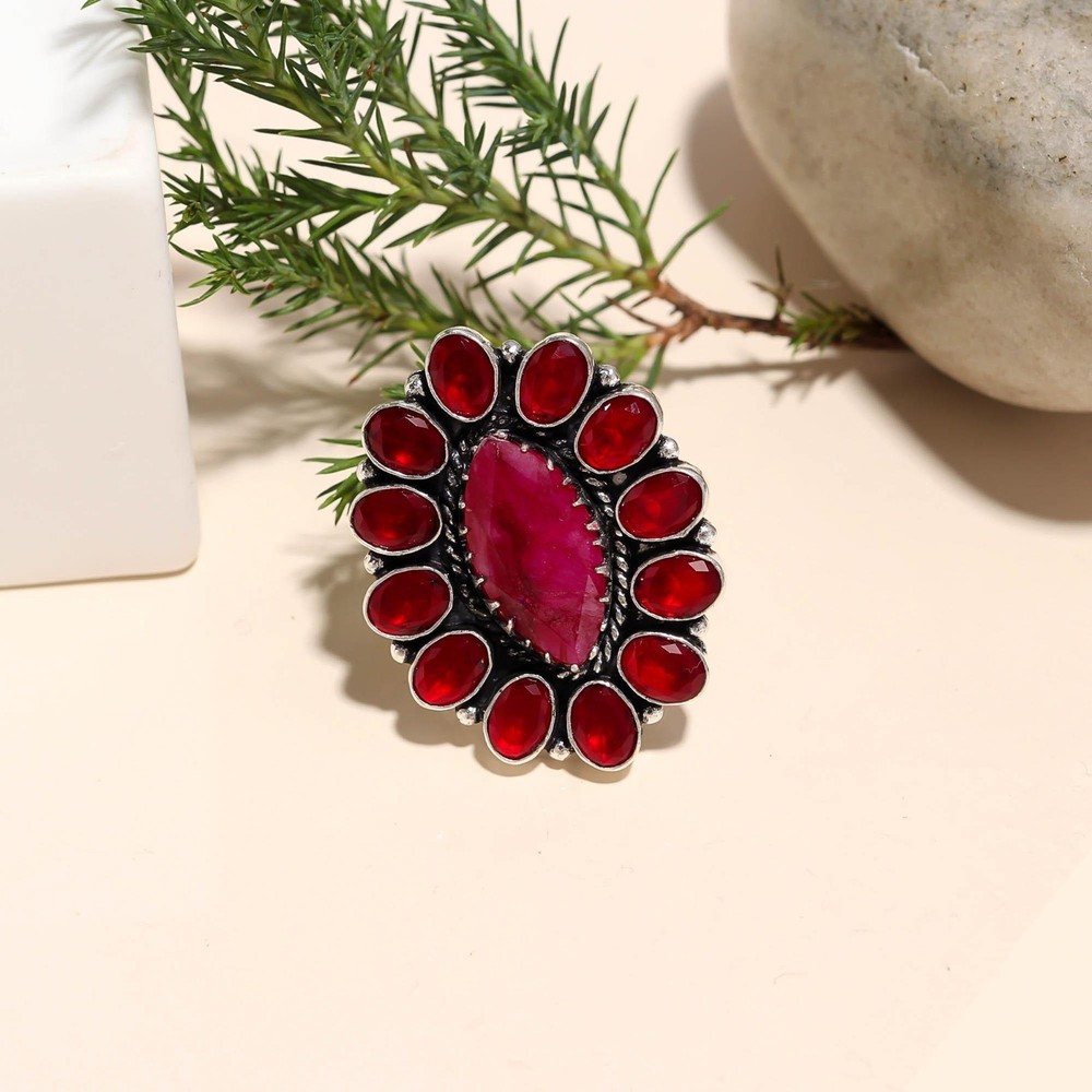Natural Ruby, Garnet Gemstone Handmade 925 Sterling Silver Ring