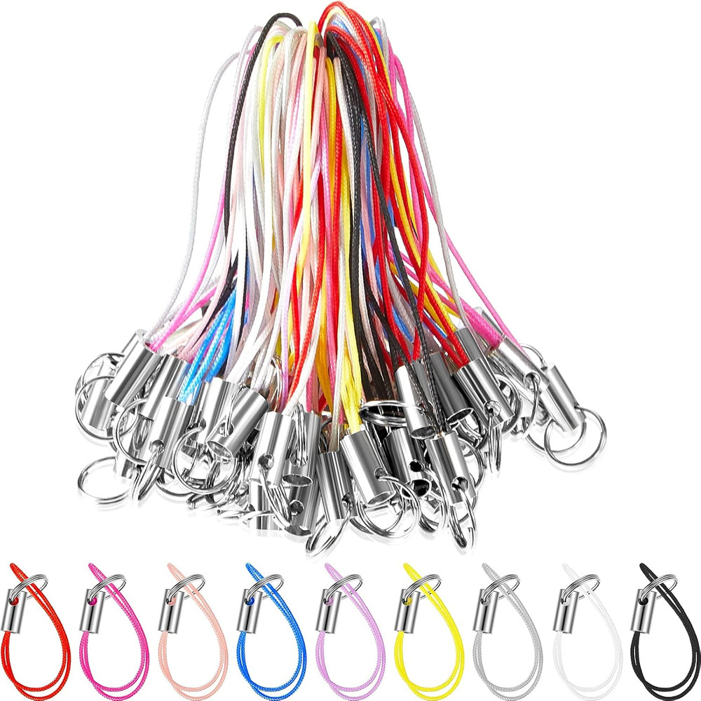 Frienda 200 Pcs Phone Charms Strap Kit, Cell Phone Split Ring Strap, Keychains