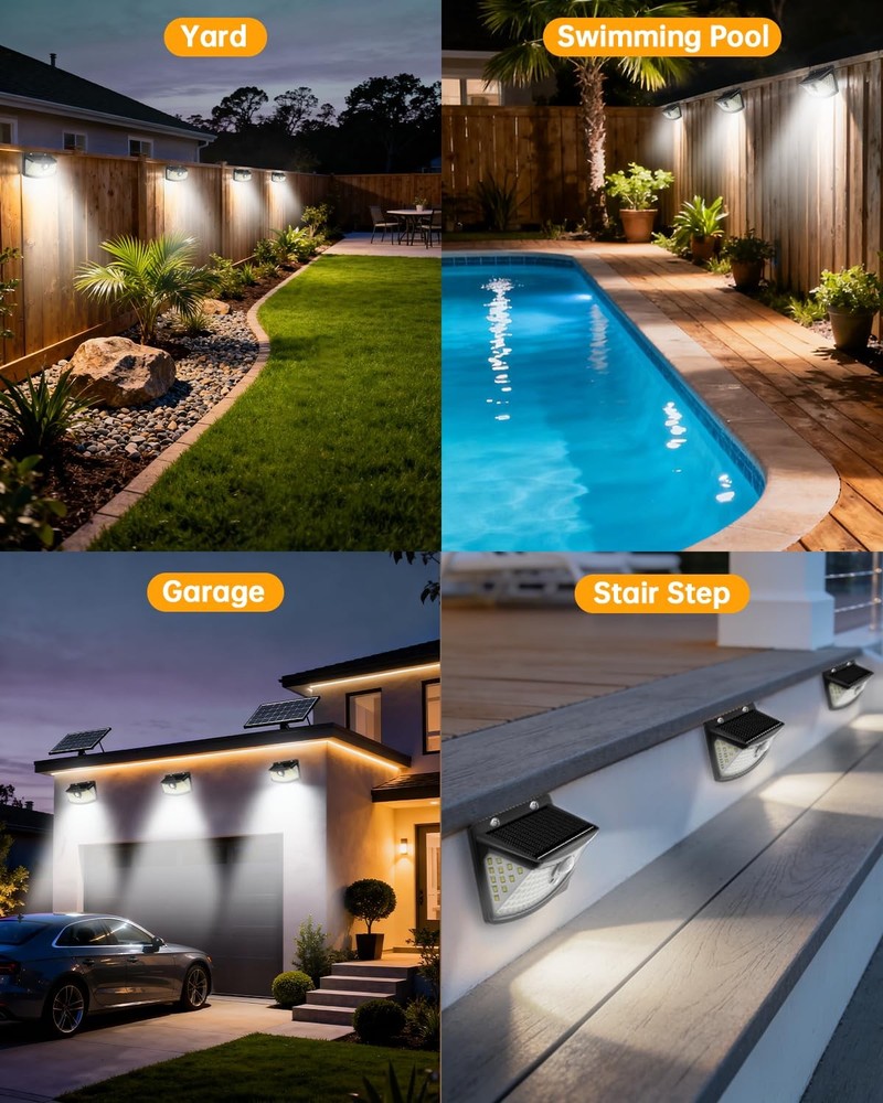 Aootek New Solar Motion Sensor Lights 120 6 Pack, Black Shell-Daylight White