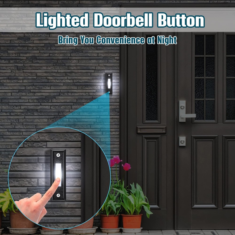 Lighted Doorbell Button - 2 Pack, Wall Mounted in Black and White