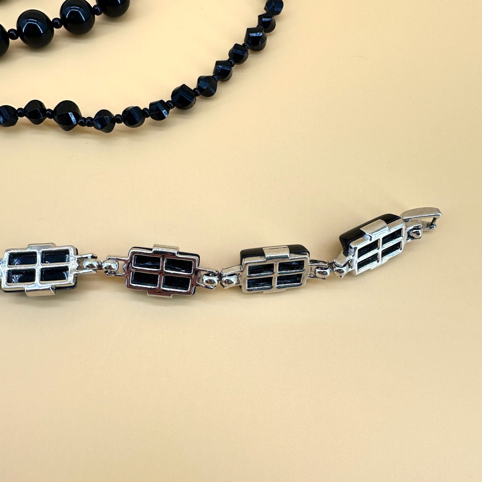 Vintage Black Acrylic Mix Jewelry Lot Earrings Necklaces Bracelets Faceted Bead