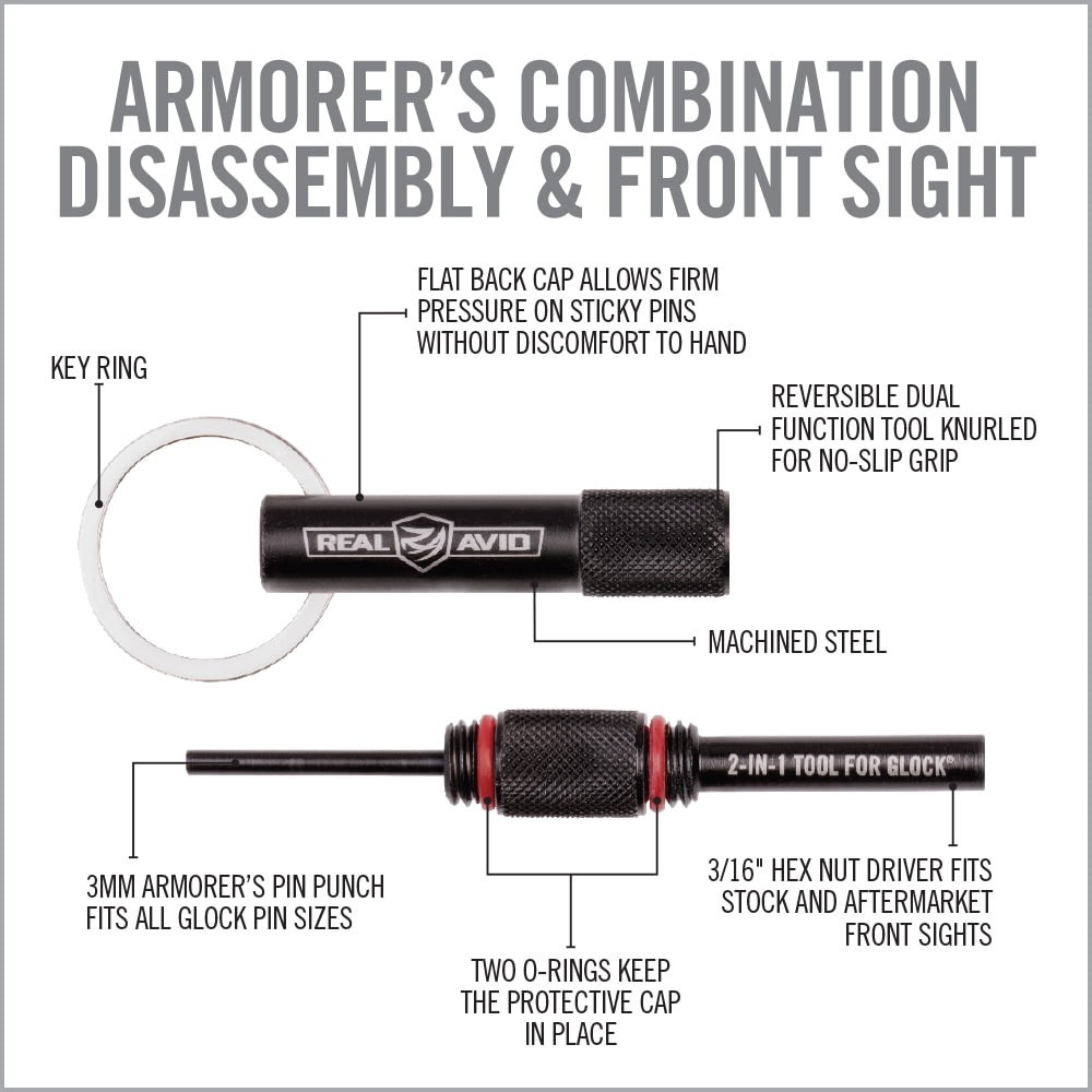 Real Avid 2-in-1 Tool For Glock Disasembly & Front Sight, AVGLOCK21 Sight Tool