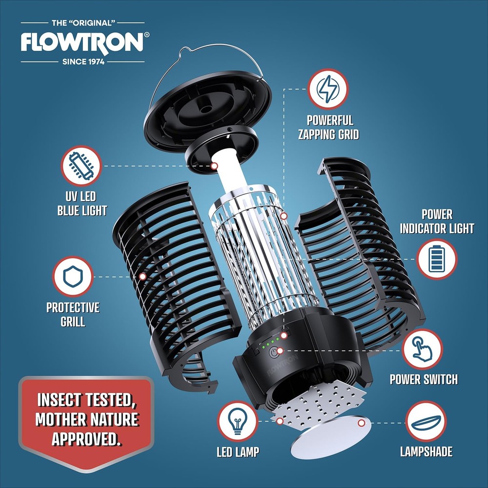 Flowtron Rechargeable Bug Zapper, 2150 Sq Ft with LED Light