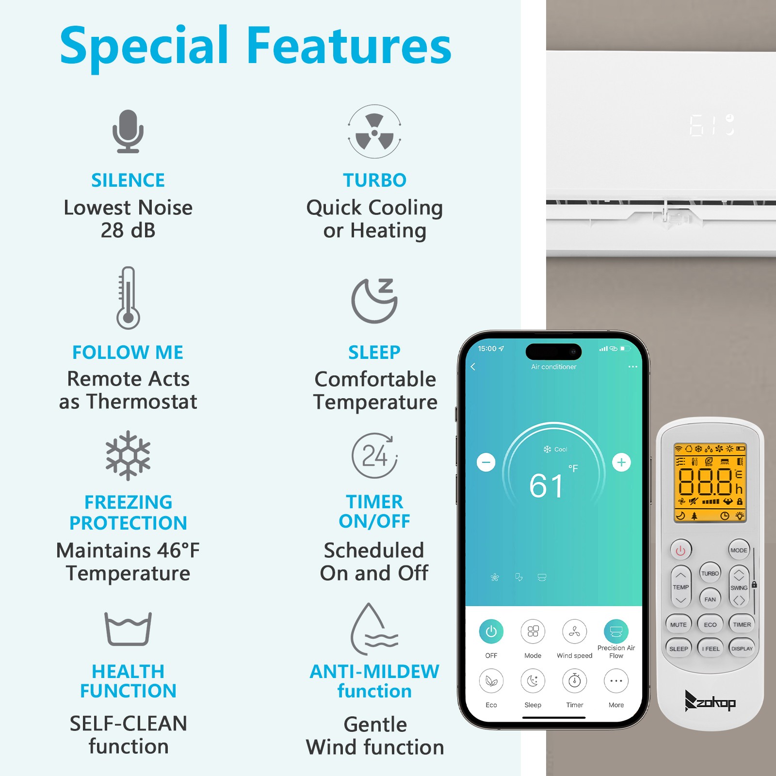 12000 BTU 21 SEER Mini Split Air Conditioner & Heat Pump 115V Inverter AC w/Wifi