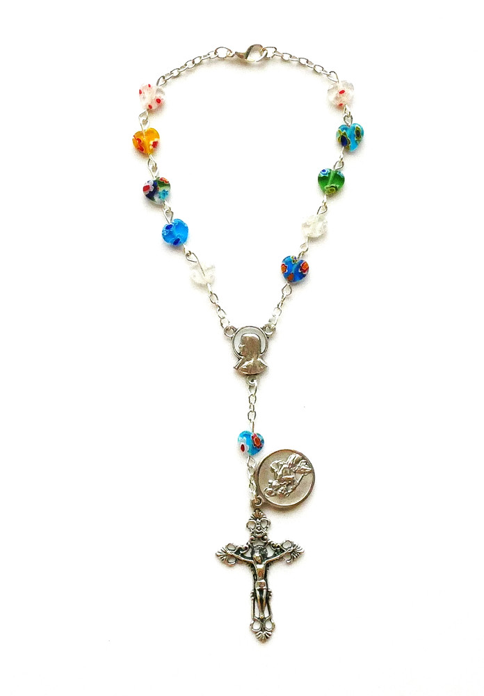 Multicolor Imitation Murano Heart Beads Small Rosary / Car Rosary