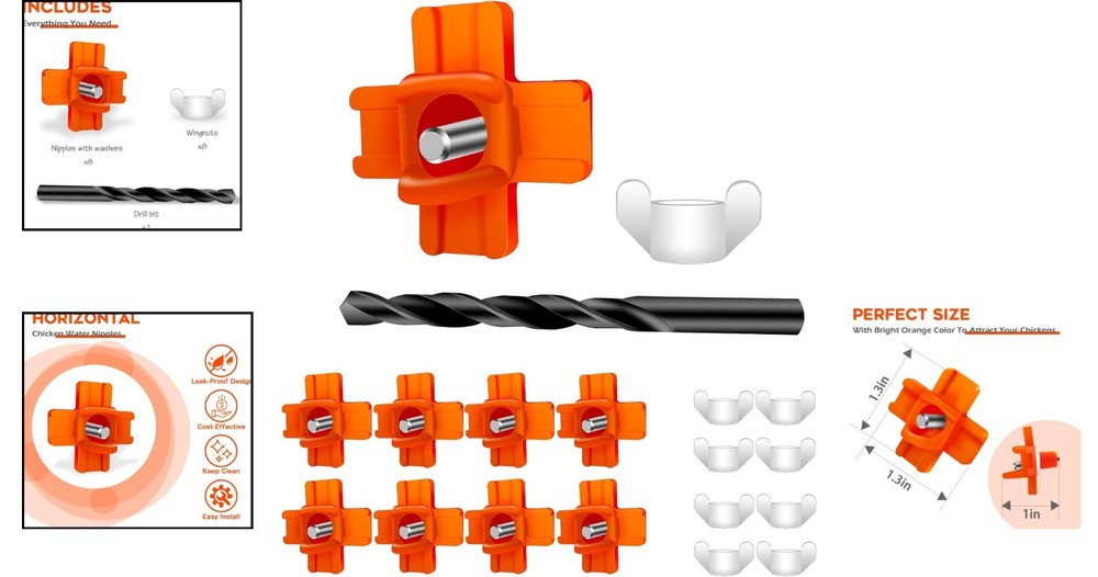 Automatic Chicken Waterer Nipple System - 8 Pack with Easy Setup & Maintenance