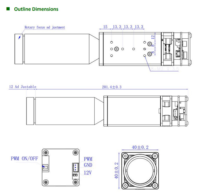 525nm 3W Adjustable Lens Collimated Laser Module