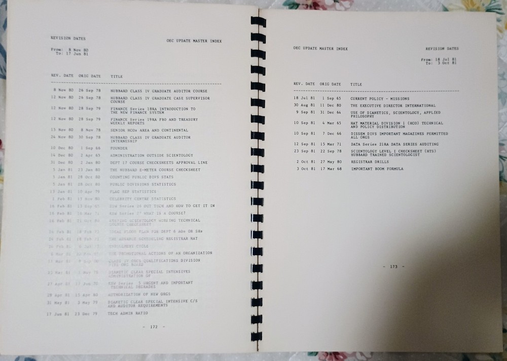 Scientology's OEC Update Master Index
