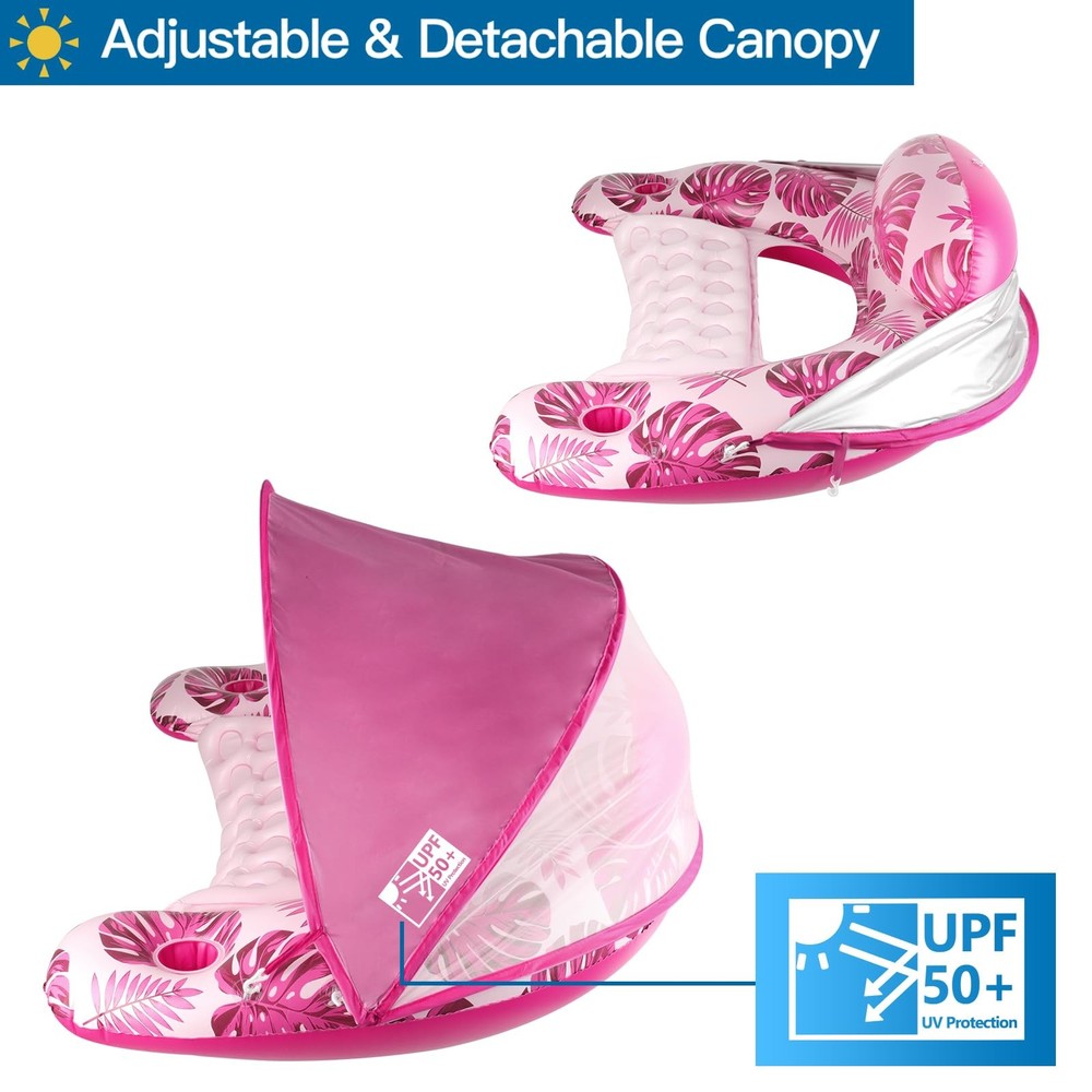 COOLCOOLDEE Pool Float with Canopy, Cup Holder XL Pool Chair Lounge Float wi...