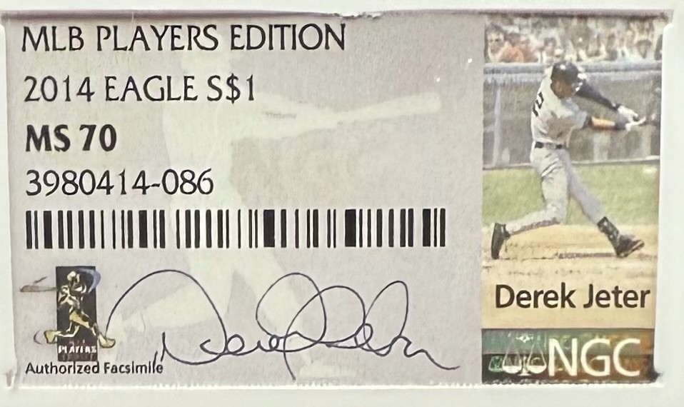 2014 $1 Silver Eagle NGC MS70 Rare MLB Players Edition Derek Jeter Signed Mint